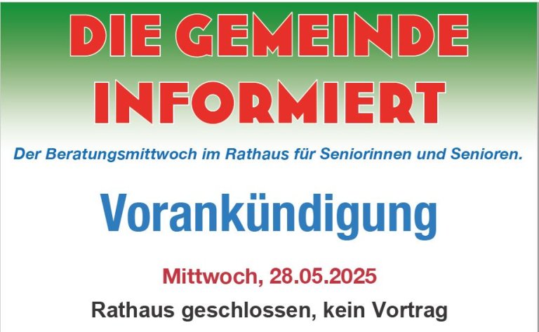 Beratungsmittwoch am 28.05.2025 entfällt